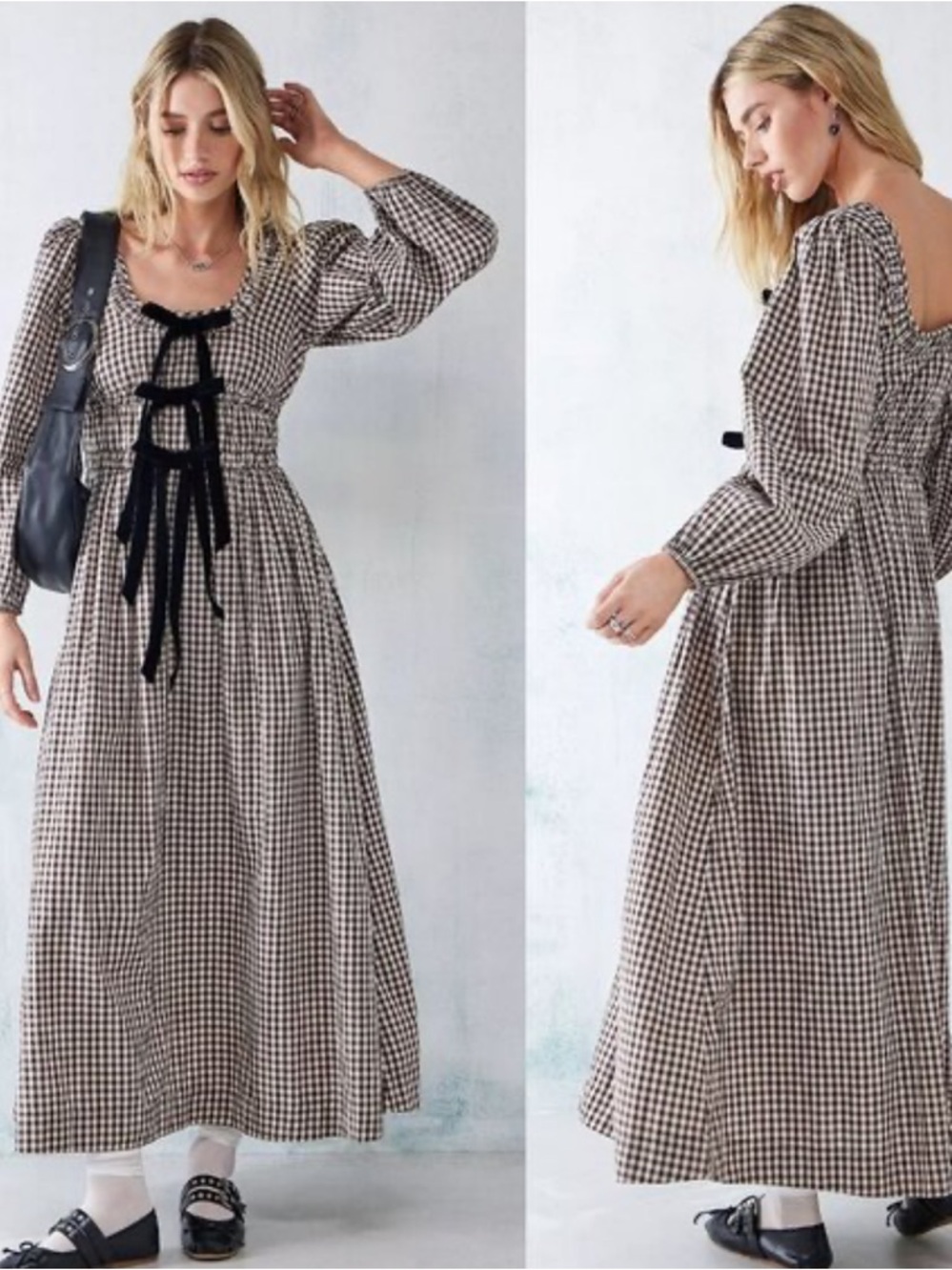 Dakota Bow Midi Dress in Chocolate Check